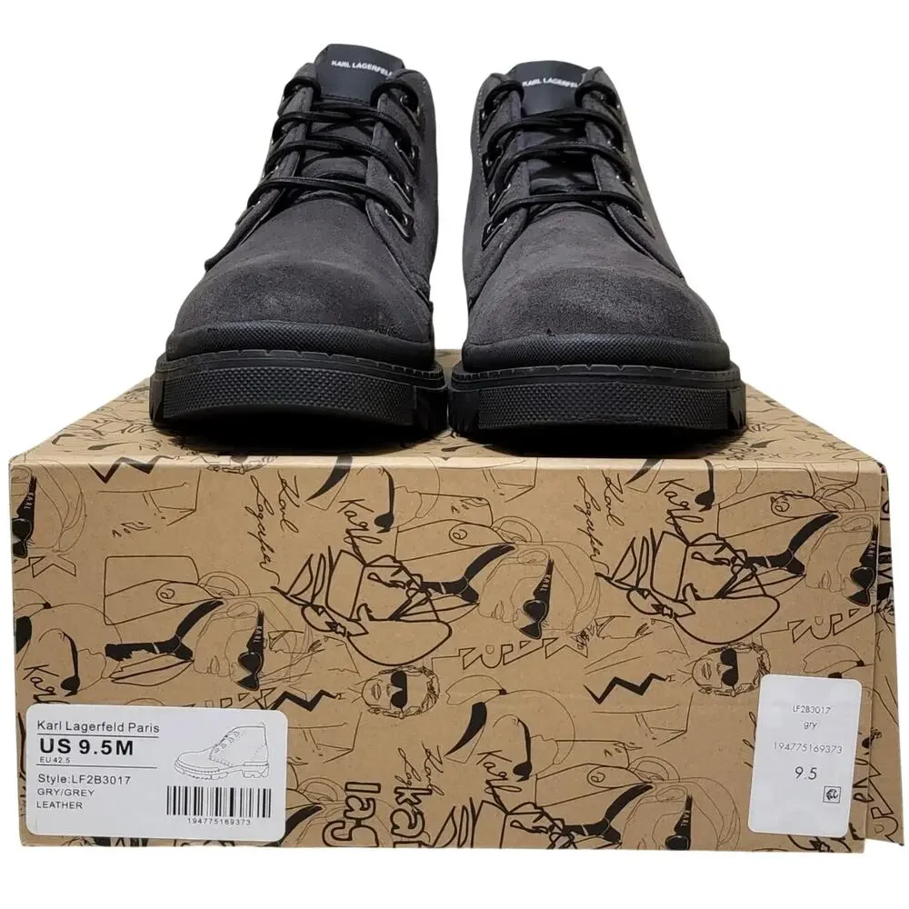 Karl Lagerfeld Men LF2B3017 Lug Sole Combat Boots Size US 9.5M Grey Suede